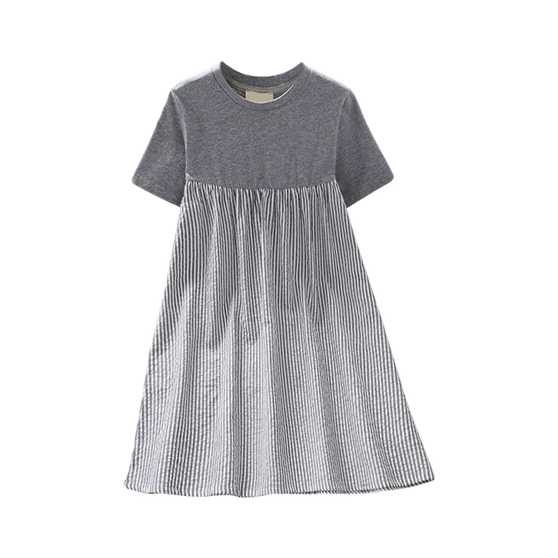 Váy sọc hè 2025 kiểu mới thời trang cho bé gái, chất liệu cotton nguyên chất, tay ngắn, phối màu, váy dài mùa hè cho trẻ em