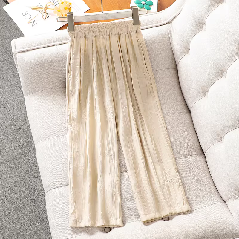 Quần ống rộng nữ mùa hè 2025 kiểu mới, quần đen rộng rãi, phong cách Nhật Bản, quần dài xếp ly nữ