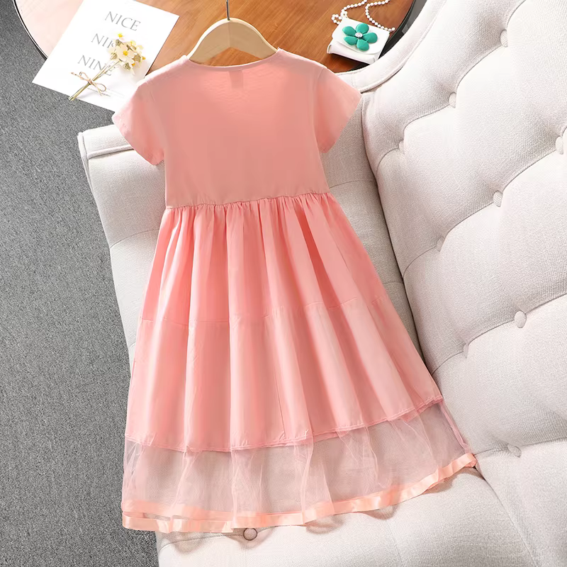 Váy bé gái, kiểu dáng mỏng mùa hè, mẫu mới 2025, váy dài phối màu thời trang cho trẻ lớn, váy công chúa cotton nguyên chất cho trẻ em.