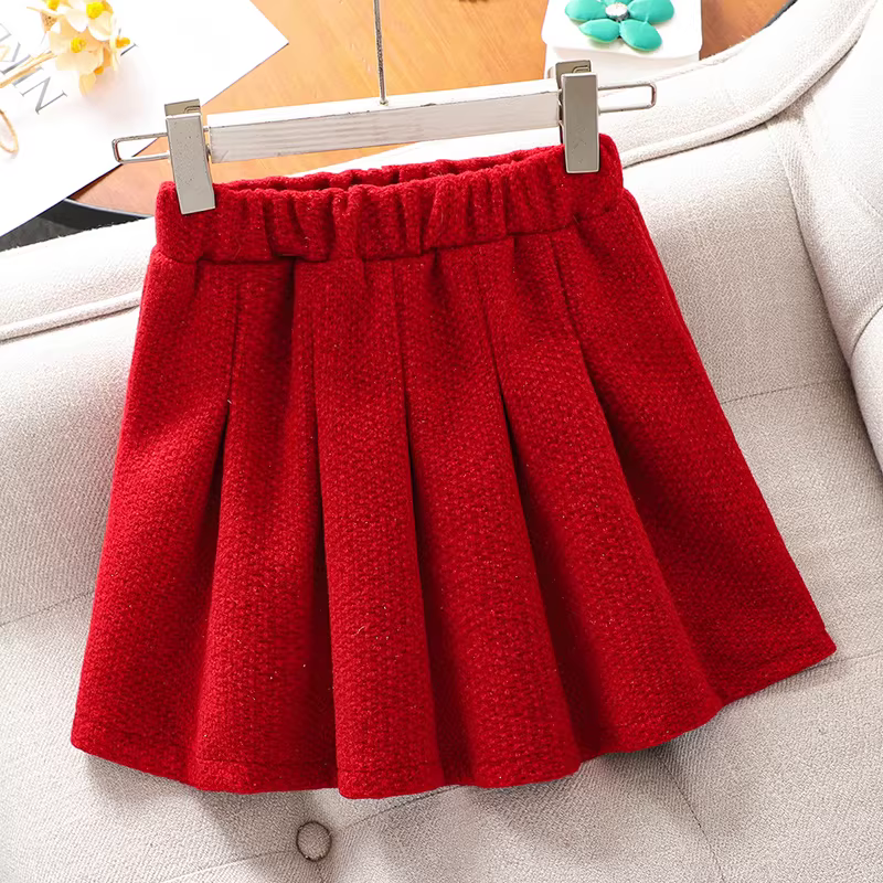 Váy bé gái thu đông 2025 kiểu mới phong cách Chanel nhỏ nhắn, đầm đỏ trẻ em, trang phục Tết, váy lễ hội