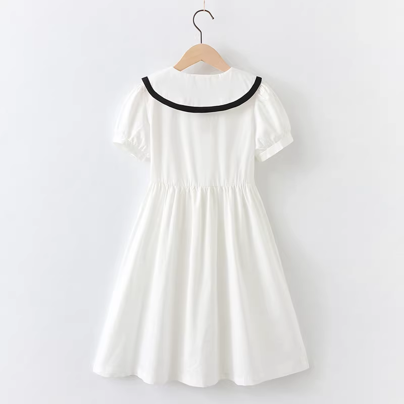 Váy hè bé gái 2025 kiểu mới, váy công chúa trắng thời trang trẻ em, phong cách preppy, váy polo