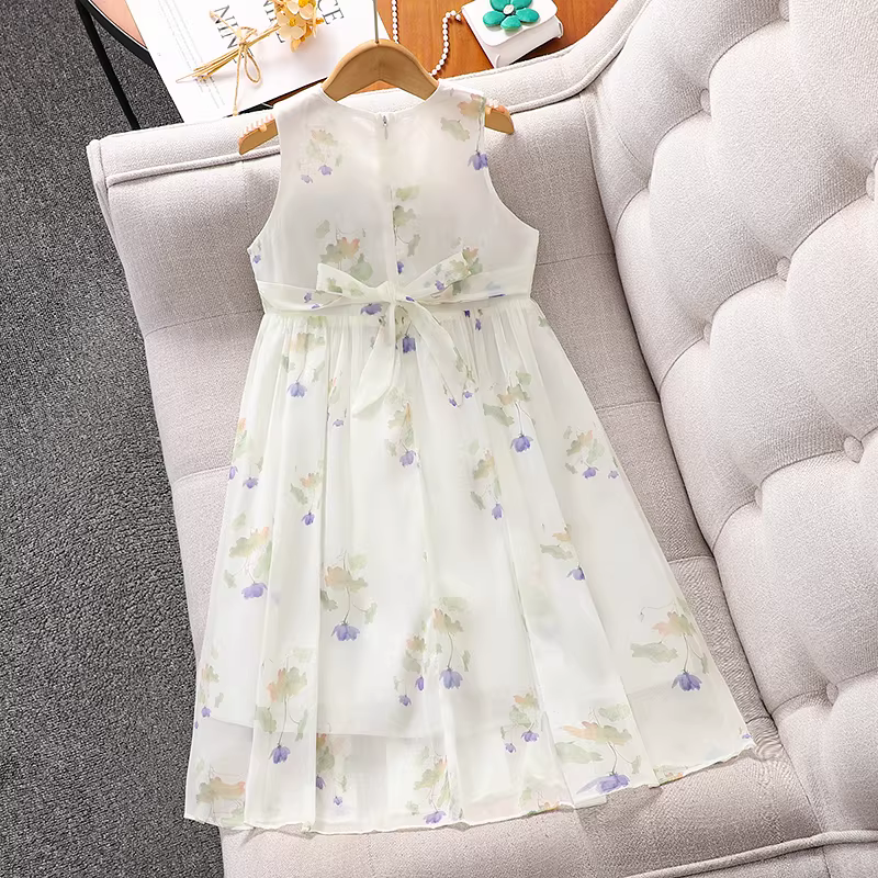 Váy hè kiểu mới 2025 cho bé gái, kèm khăn choàng hoa, váy công chúa, bộ đồ hè mỏng cho bé