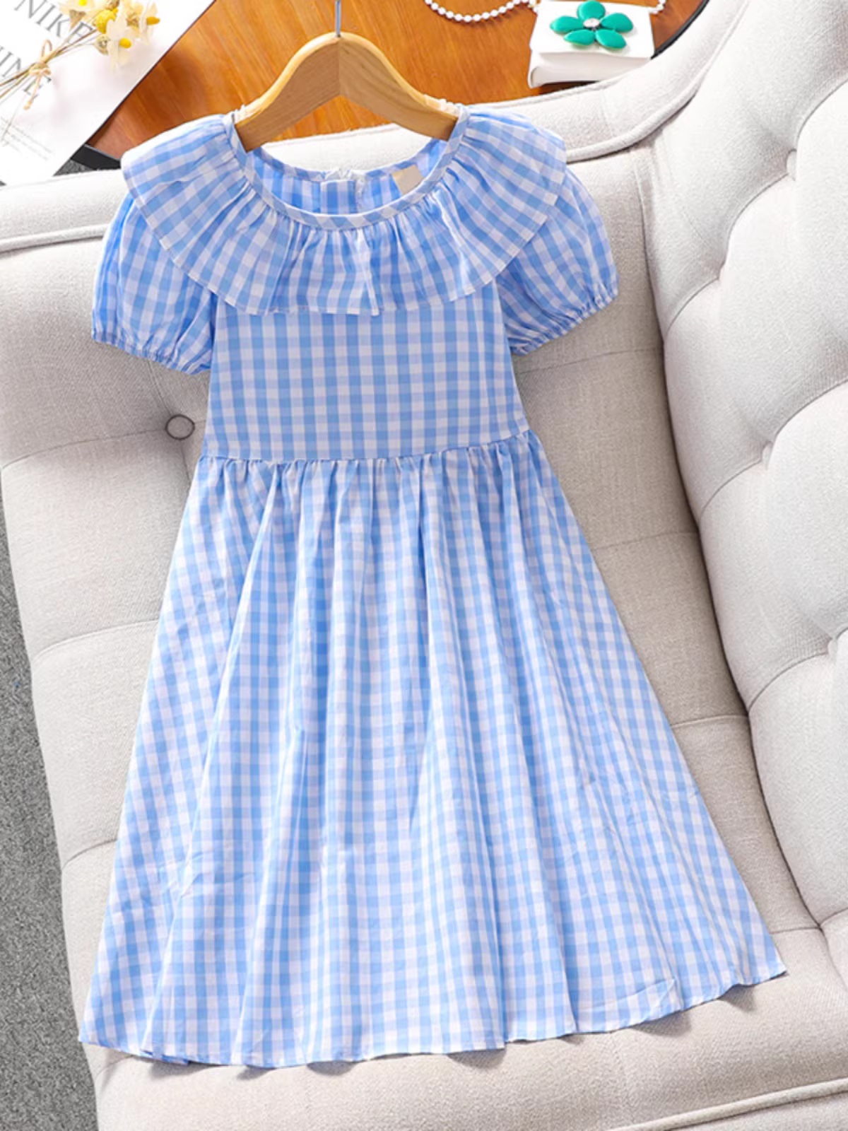 Váy bé gái mùa hè kiểu dáng mỏng kẻ sọc váy công chúa váy dài mùa hè váy trẻ em bé gái màu xanh váy mùa hè