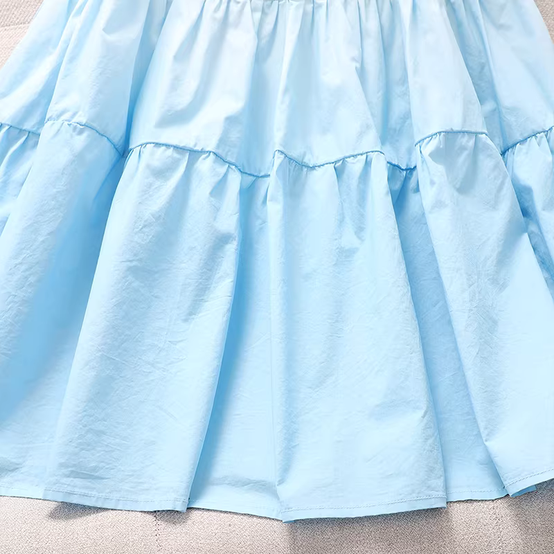 Váy ngắn tay phối màu mùa hè cho bé gái, váy mùa hè 2025, váy cotton trẻ em mới, váy công chúa thời trang cho bé gái