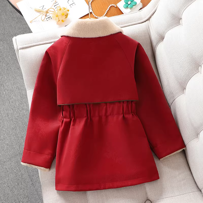 Áo khoác lông giả cho bé gái Thu Đông 2025 kiểu mới, áo khoác bông dày lót lông cừu chống gió cho bé gái, áo khoác parka mùa đông trẻ em