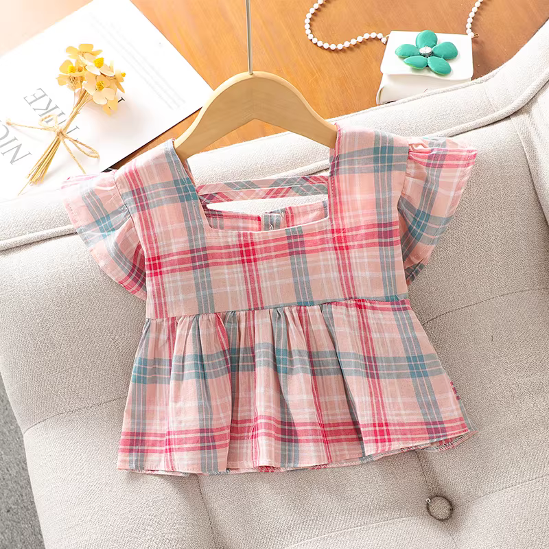 Bộ áo thun hè bé gái 2025 mới, chất liệu lụa đá mỏng, quần ống rộng, bộ hai mảnh trẻ em mặc thường ngày