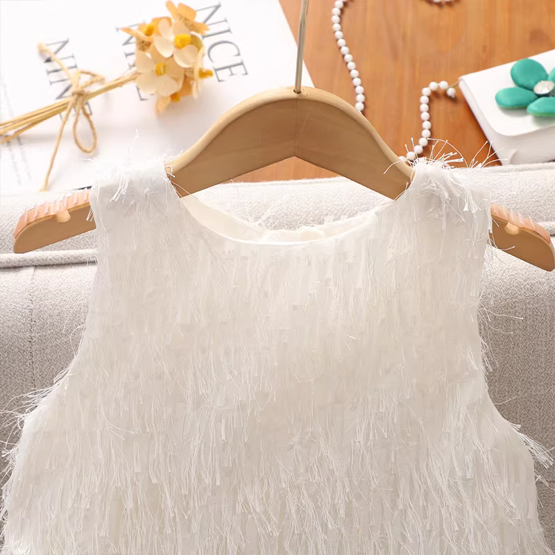 Váy hè bé gái 2025 kiểu mới, váy lưới tua rua công chúa, váy hè bé gái, váy yếm