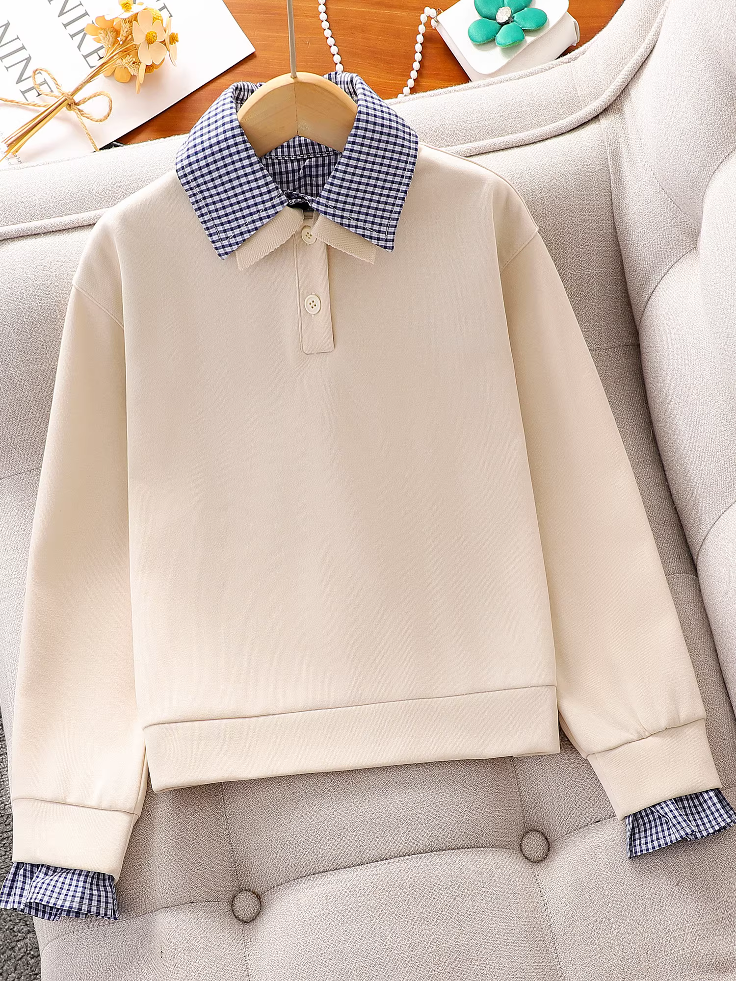 Bộ đồ thể thao mùa xuân thu cho bé gái, áo khoác giả hai mảnh cho bé gái, bộ đồ hai mảnh mùa thu phong cách học sinh trẻ em 2025