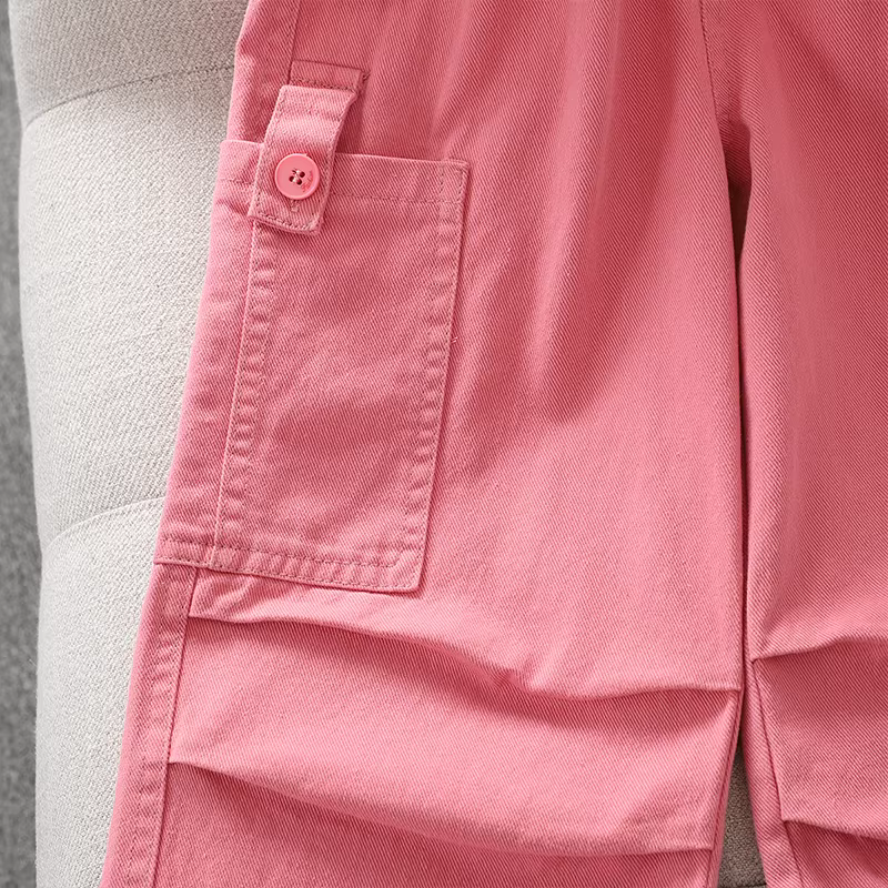 Quần cargo mùa xuân thu cho bé gái, quần ống rộng rộng rãi cho bé gái, quần thể thao giản dị sành điệu cho bé gái lớn, phong cách mùa thu.