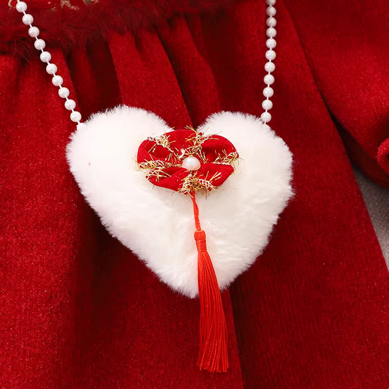 Váy kiểu Trung Hoa cho bé gái Quần áo mùa đông Quần áo năm mới 2025 Quần áo năm mới màu đỏ của trẻ em Váy chào mừng năm mới Váy năm mới kiểu Trung Hoa cho bé gái