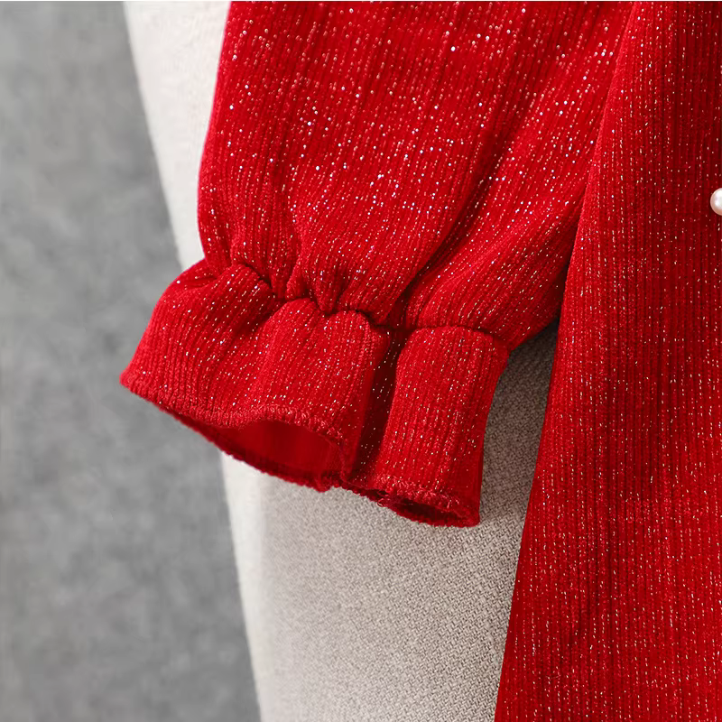 Váy bé gái mùa đông 2025 kiểu mới, váy công chúa lông cừu trẻ em màu đỏ, váy Tết, trang phục lễ hội