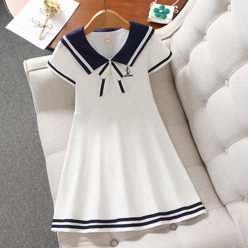 Váy bé gái, quần áo mùa hè, kiểu mới 2025, váy thể thao thời trang trẻ em hot trên mạng, váy polo bé gái lớn, kiểu dáng mỏng