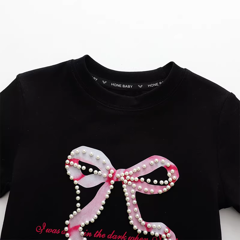 Áo thun bé gái tay ngắn kiểu mới hè 2025, áo kiểu dáng xu hướng, áo mỏng, áo thun bé gái lớn mặc hè