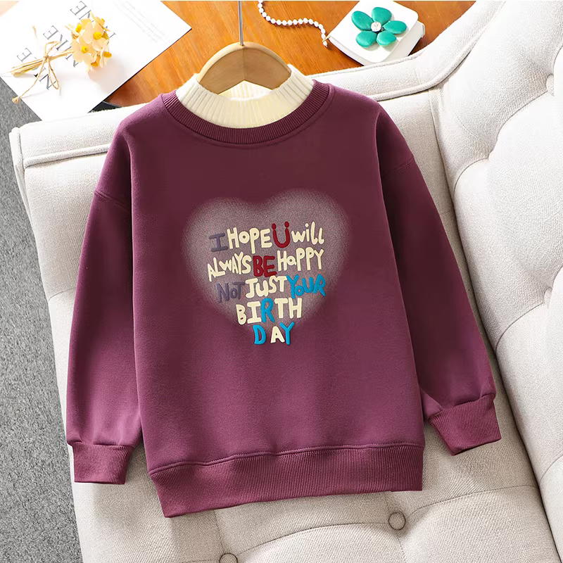 Áo len nỉ bé gái thu đông 2025 kiểu mới, áo liền thân giữ ấm, cổ lọ nửa cao, thời trang trẻ em