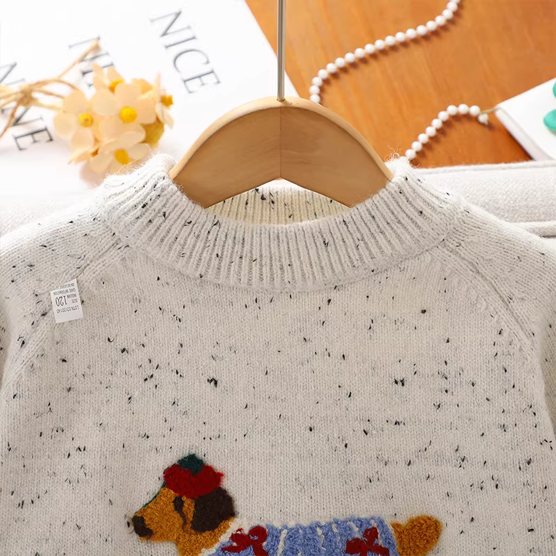 Áo len kiểu Hàn Quốc dành cho bé gái, quần áo trẻ em mùa đông, lót lông cừu, dày dặn, áo sơ mi dệt kim ấm áp, áo chui đầu cho bé gái lớn, mặc mùa thu đông.