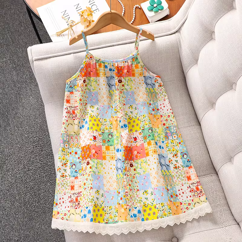 Váy hè bé gái 2025 kiểu mới, váy dây ren bé gái, váy hoa đi biển mùa hè cho trẻ em