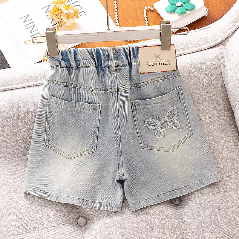 Quần short denim nữ mùa hè kiểu mỏng phong cách Hàn Quốc quần short ngắn mùa hè 2025 quần trẻ em rộng rãi mới
