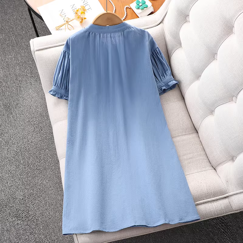 Váy hè bé gái 2025 kiểu mới, đầm sơ mi tay bồng cho bé gái lớn, áo kiểu hè trẻ em, đầm đi biển