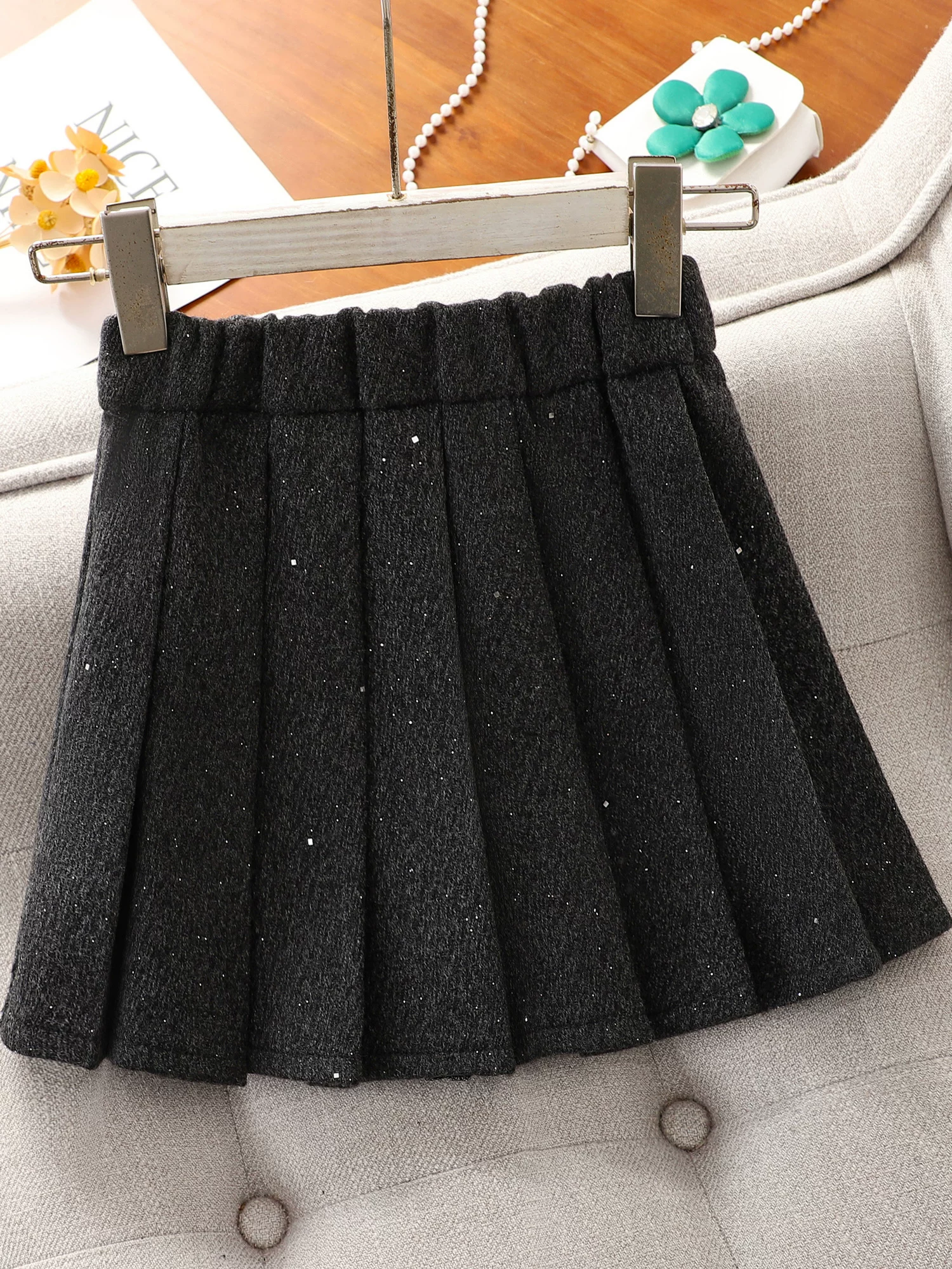 Bộ đồ kiểu Chanel cho bé gái, quần áo trẻ em xuân thu, áo vest, áo dài tay, bộ ba món váy xếp ly mùa thu cho bé gái lớn