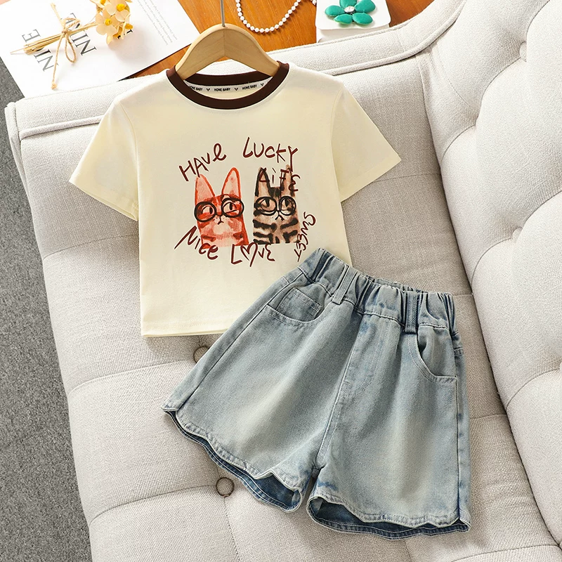 Quần short denim thời trang cho bé gái, phong cách mùa hè, quần áo khoác ngoài kiểu dáng thời trang cho trẻ em, kiểu dáng mỏng mùa hè, quần short rộng rãi cho bé gái
