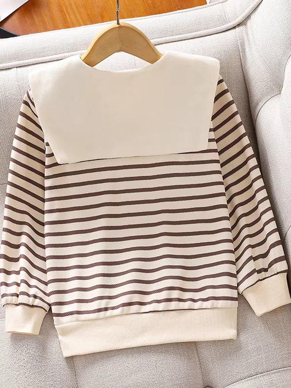 Áo thun bé gái xuân thu 2025 mẫu mới áo thun dài tay bé gái mùa thu áo len sọc bé gái quần áo trẻ lớn