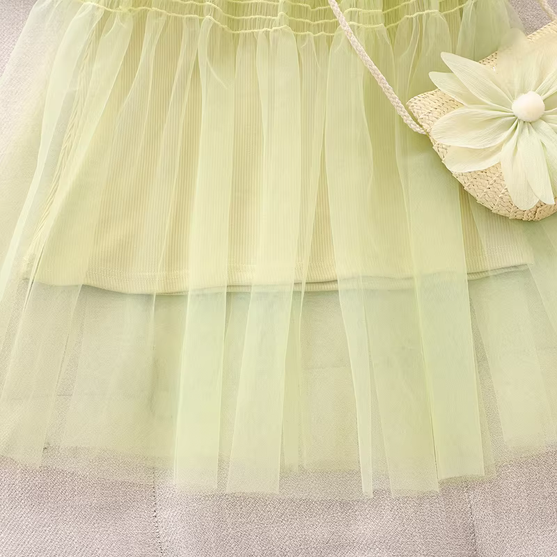 Váy hè bé gái 2025 kiểu mới, váy yếm hè trẻ em mỏng siêu tiên nữ, váy lưới công chúa