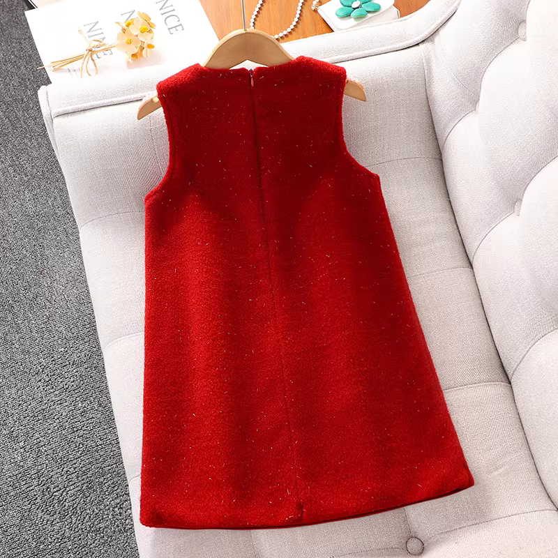 Bộ trang phục Tết thiếu nhi, áo len đầm mùa đông, quần áo Tết 2025 cho bé gái, bộ đồ Tết màu đỏ