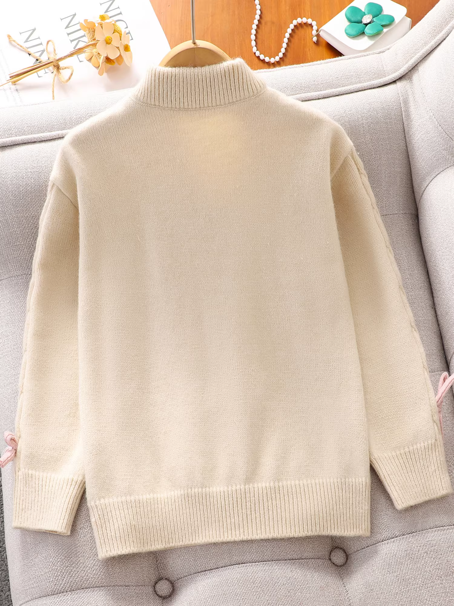 Áo len nữ mùa đông 2025 mới dày dặn ấm áp, chất liệu dệt kim, dáng rộng, mặc lót cho bé gái