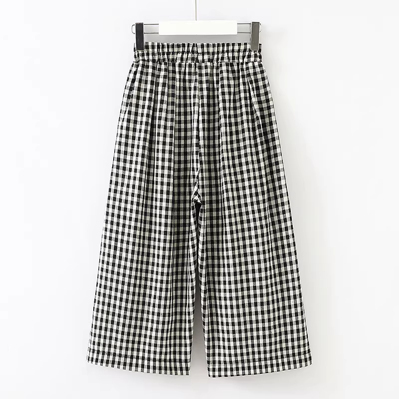 Bộ trang phục mùa hè không tay cho bé gái 2025 kiểu mới dành cho bé gái lớn hơn, áo kiểu Hàn Quốc và quần váy, quần ống rộng kẻ caro cho bé gái