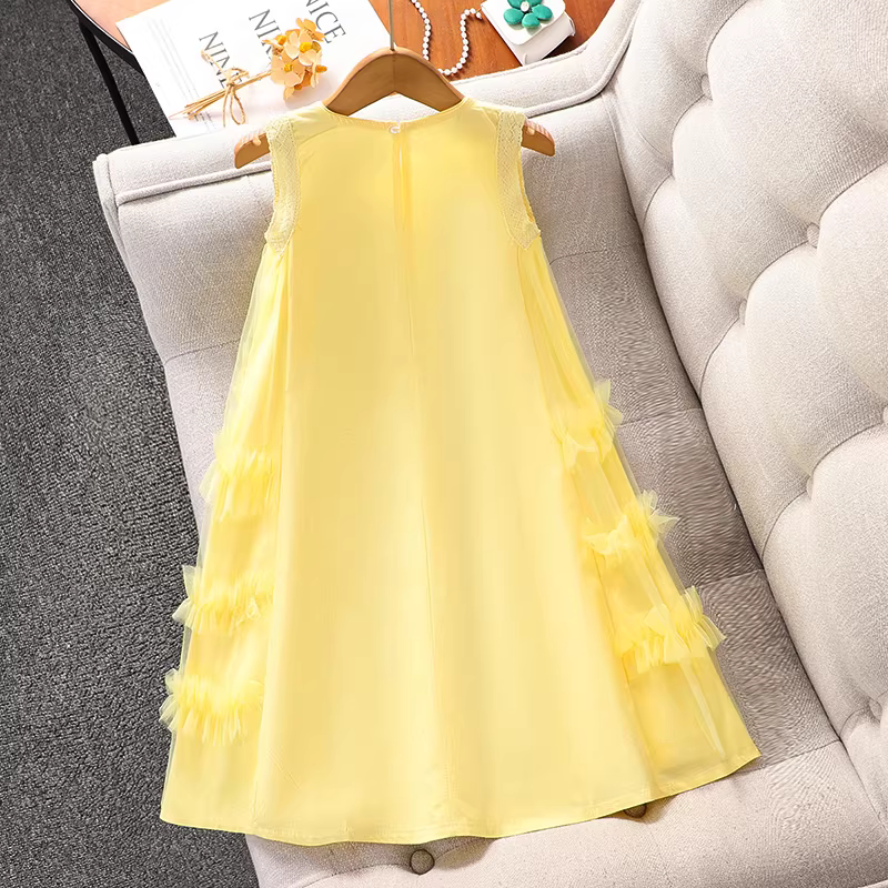 Váy liền thân không tay mùa hè kiểu mới 2025 cho bé gái, váy yếm lưới, váy mùa hè công chúa cho bé gái
