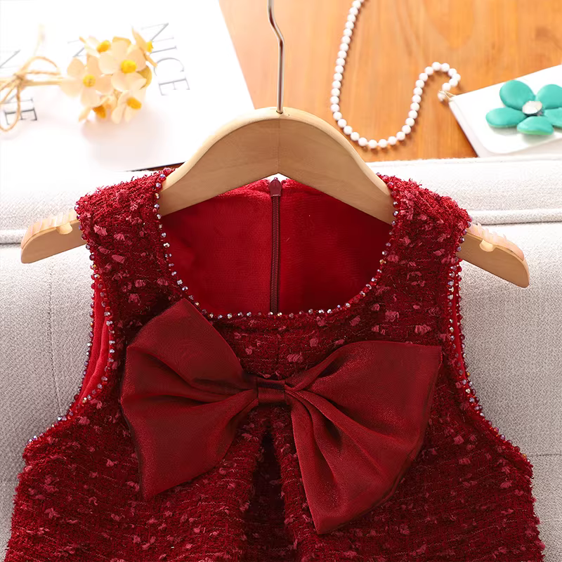 Váy đỏ bé gái Trang phục Tết quần áo mùa đông 2025 Áo vest Tết trẻ em Váy bé gái mùa thu đông Váy Tết