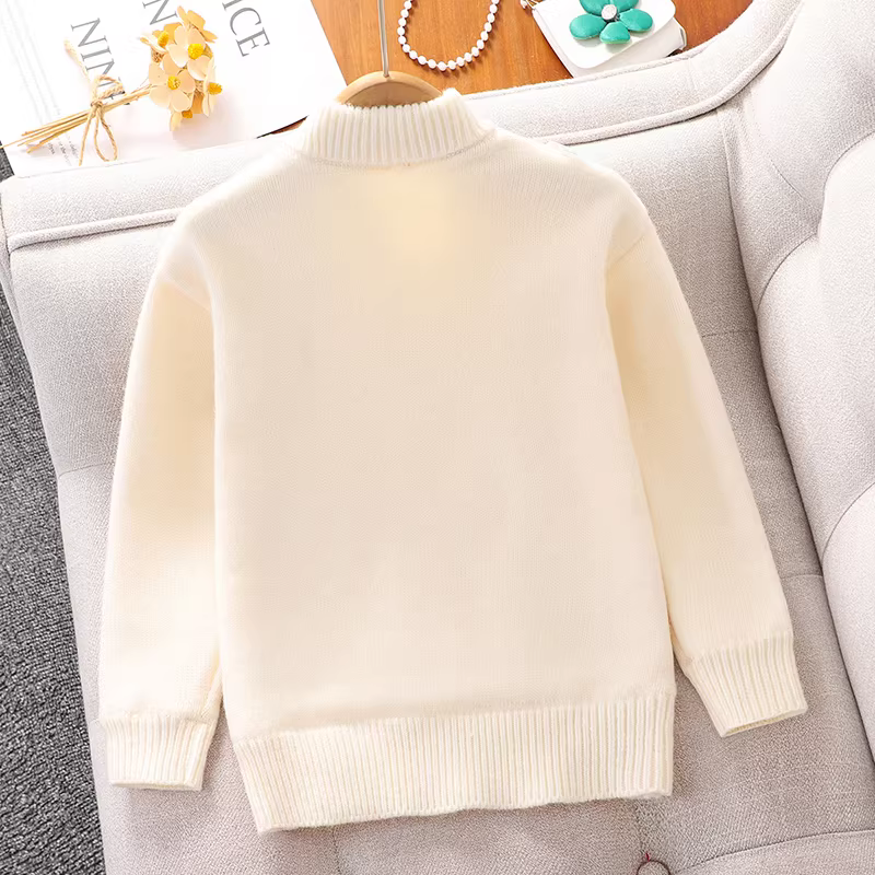 Áo len mùa thu đông năm mới 2025 kiểu mới cho bé gái lớn, áo len lót lông cừu, áo mùa đông năm mới cho bé gái