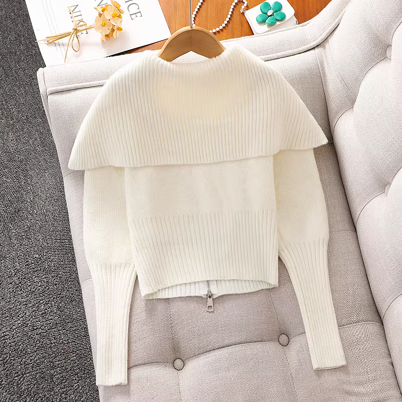 Áo khoác cardigan len nữ bé gái kiểu mới xuân thu 2025, áo khoác len cổ rộng, áo ngắn nữ bé gái