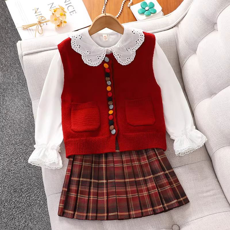 Áo len vest nữ kiểu mới 2025, áo len dệt kim xuân thu cho bé gái lớn, áo kiểu Hàn Quốc, phong cách thường ngày