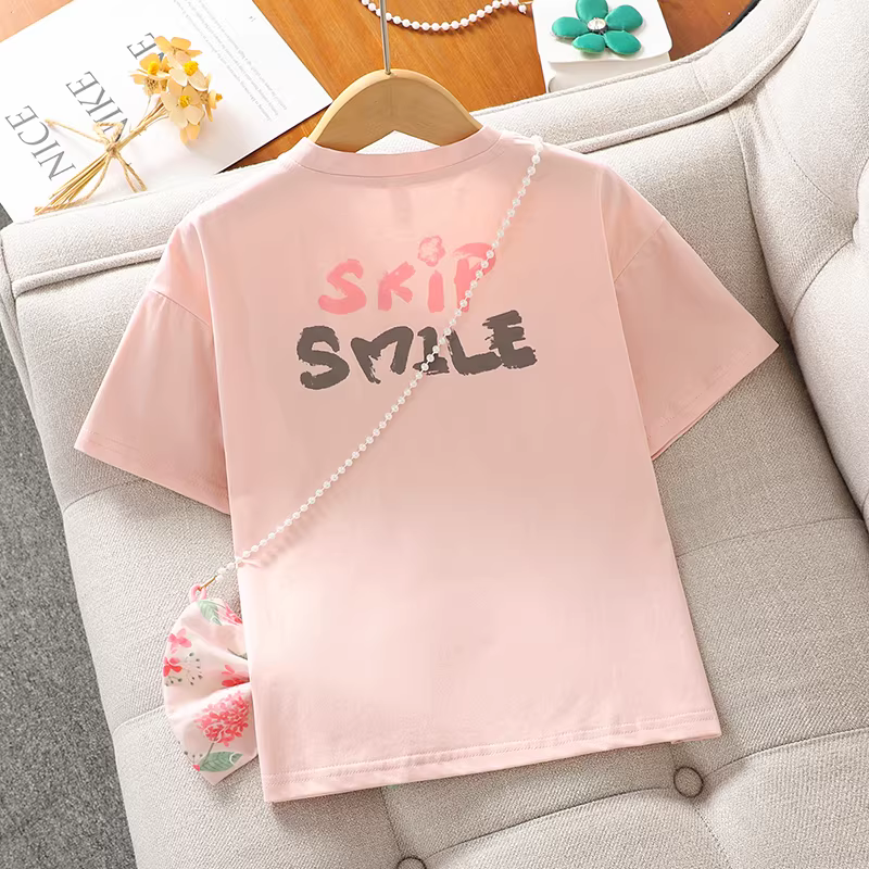 Áo thun bé gái hè 2025 kiểu mới, áo thun ngắn tay in hình cho bé gái lớn, áo thun mùa hè chất liệu cotton mỏng nhẹ