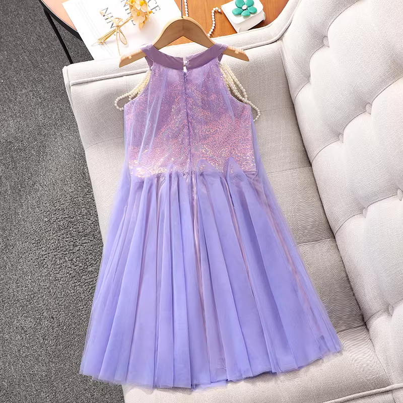 Váy công chúa lưới siêu tiên nữ mùa hè 2025 kiểu mới, váy liền thân không tay cho bé gái, váy dây