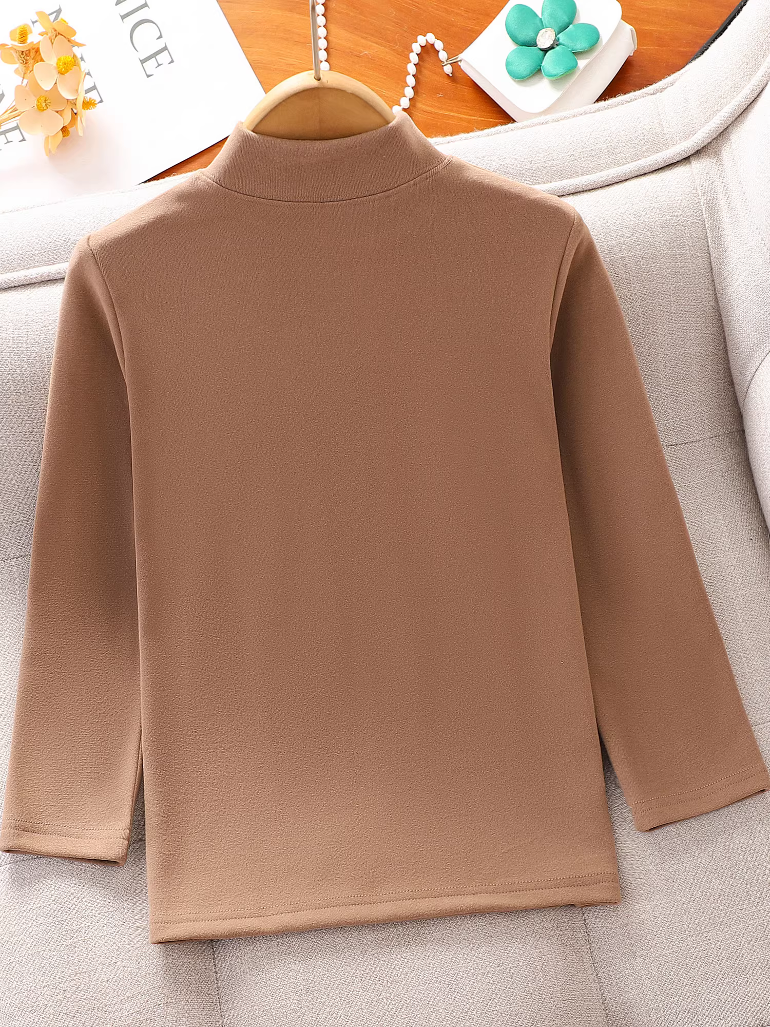 Áo lót trắng cho bé gái, quần áo thu đông, áo cổ cao nửa cổ dày giữ nhiệt, áo dài tay ấm áp cho trẻ em.