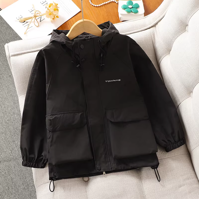 Áo khoác ngoài mùa thu cho bé gái, áo khoác thể thao có mũ cho bé gái lớn, quần áo mùa thu 2025 áo gió trẻ em chống thấm nước mới