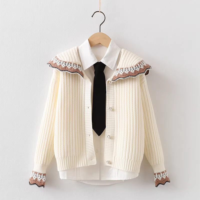 Áo len cardigan nữ, phong cách preppy trẻ em, mẫu mới xuân thu 2025, áo khoác ngoài thời trang cho trẻ lớn.