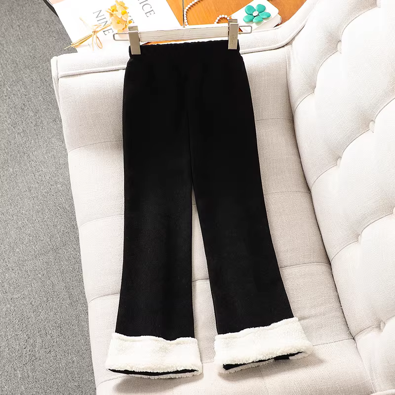 Quần nữ thu đông 2025 kiểu mới lót lông dày dặn quần dài thường ngày quần ống rộng xòe cho bé gái quần mùa đông cho bé gái lớn