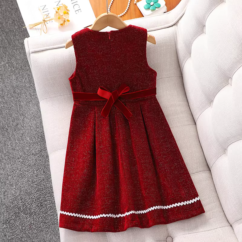 Bộ trang phục Tết mùa đông 2025 màu đỏ cho bé gái, bộ quần áo mùa thu đông cho trẻ em