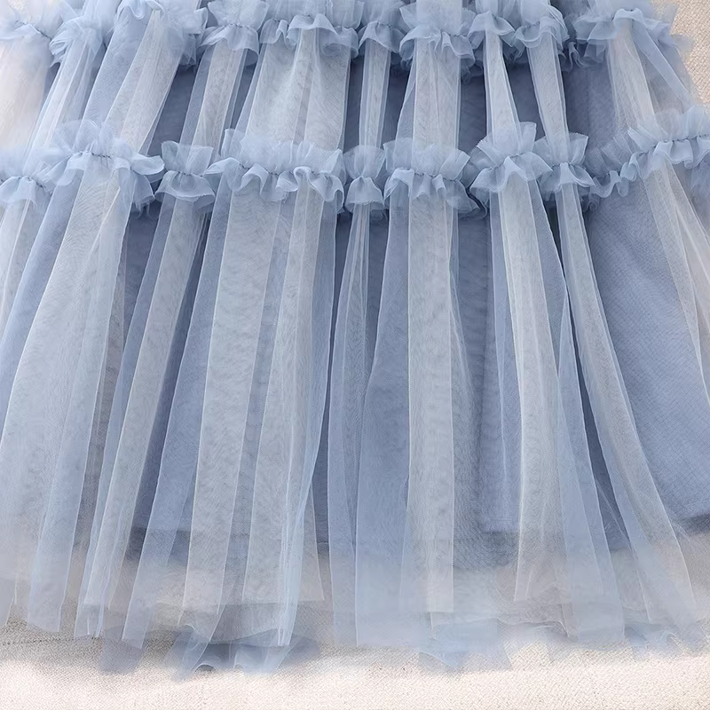 Váy lưới mùa hè cho bé gái kiểu mới 2025, váy yếm không tay, váy công chúa bồng bềnh cho bé gái