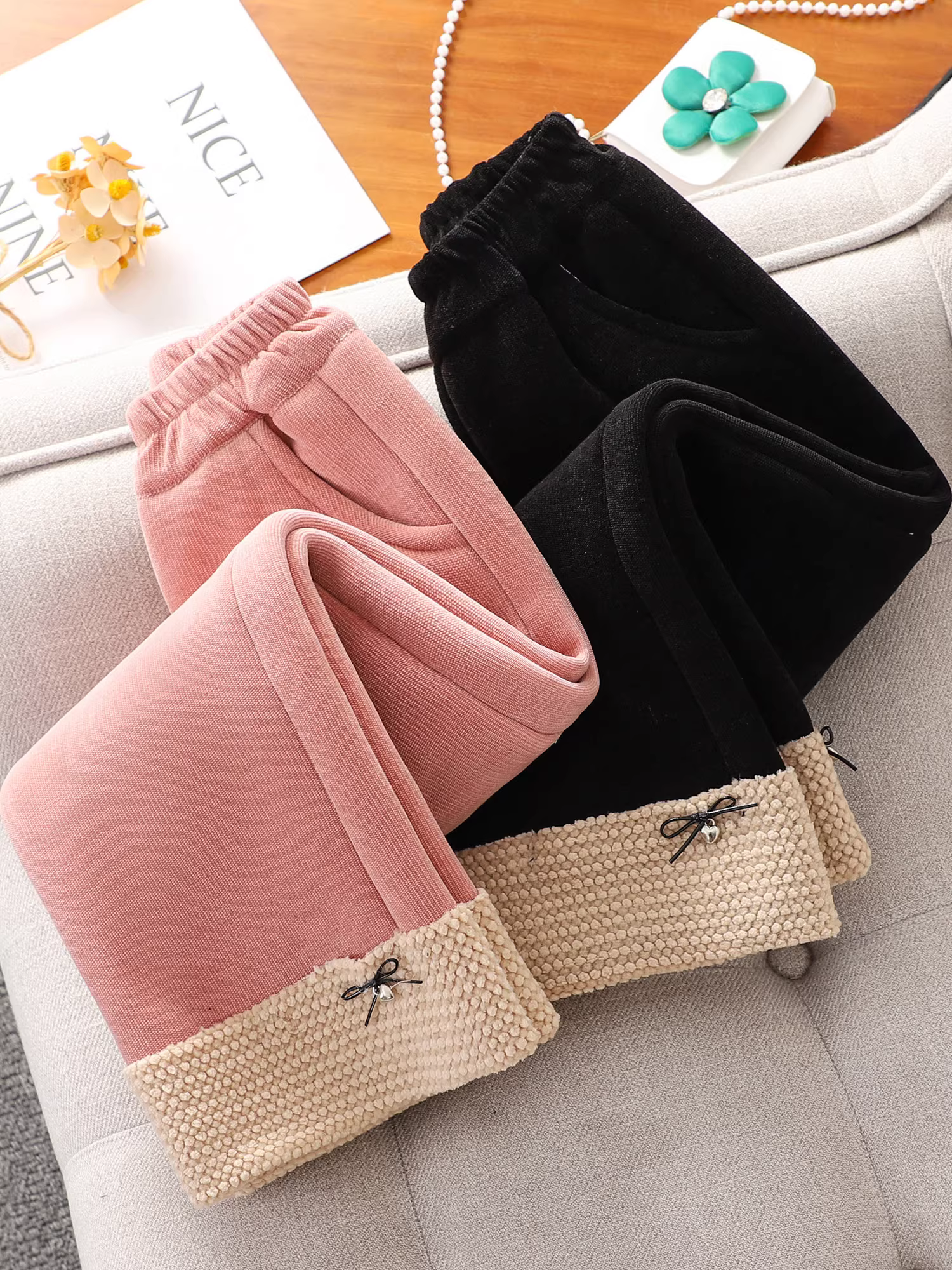 Quần ống rộng len cừu cho bé gái 2025, quần thẳng lót lông cừu mới cho trẻ em, quần lót lông cừu mùa thu đông cho bé gái, quần thường ngày lót lông cừu