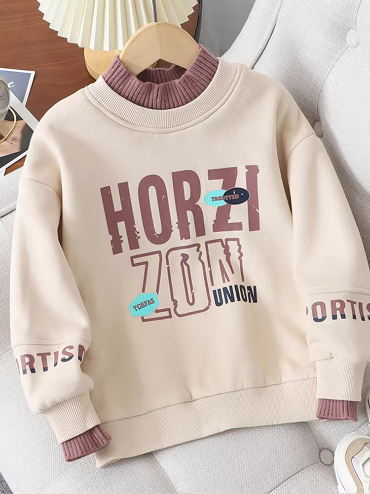 Áo len nữ bé gái 2025 kiểu dáng mới thu đông, cổ nửa cao, áo len nỉ dày giữ ấm cho bé lớn