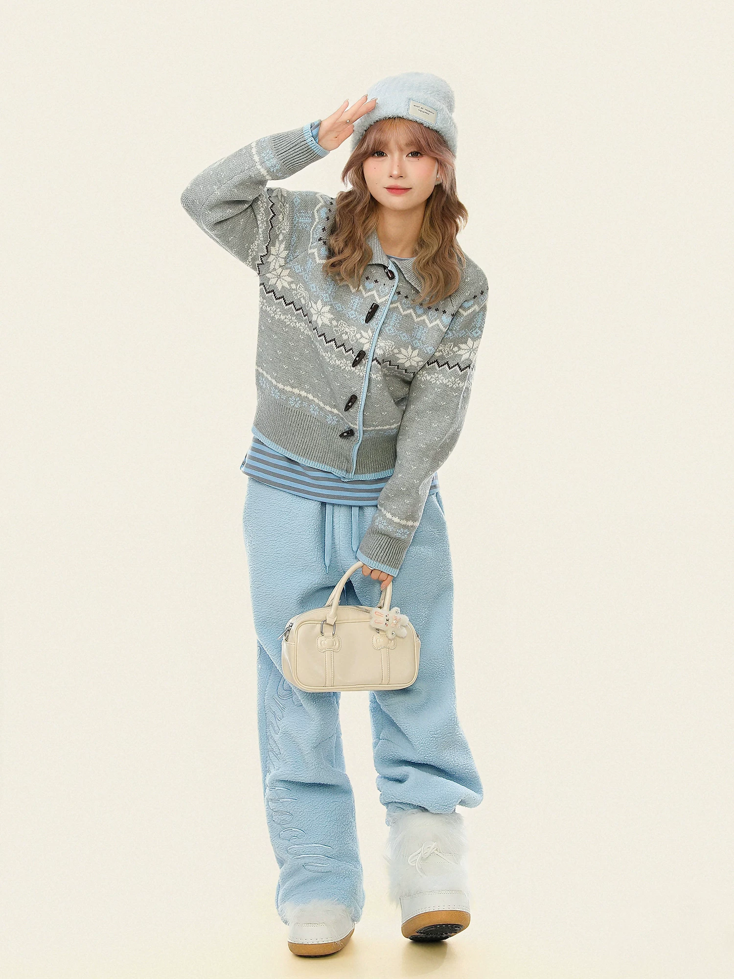Áo len cardigan có cổ kiểu Fair Isle mang không khí Giáng sinh dành cho nữ, mùa thu đông, có cúc sừng, áo cardigan dệt kim dáng rộng.