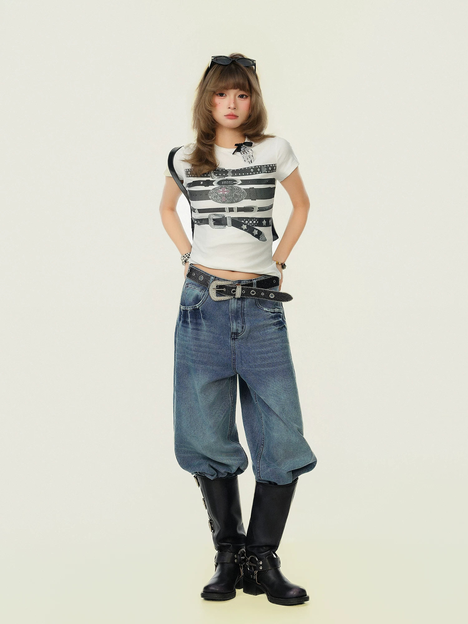 Quần jeans nữ kiểu Mỹ cổ điển, thiết kế độc đáo, quần ống rộng thoải mái đa năng, thương hiệu thời thượng.
