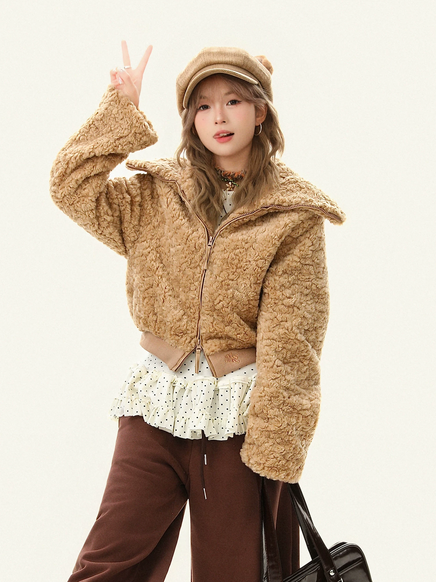 Áo khoác cotton ngắn cổ đứng kiểu Mỹ Bulu Biscuit dành cho nữ, thiết kế mùa đông, ấm áp, giản dị, áo khoác đa năng.