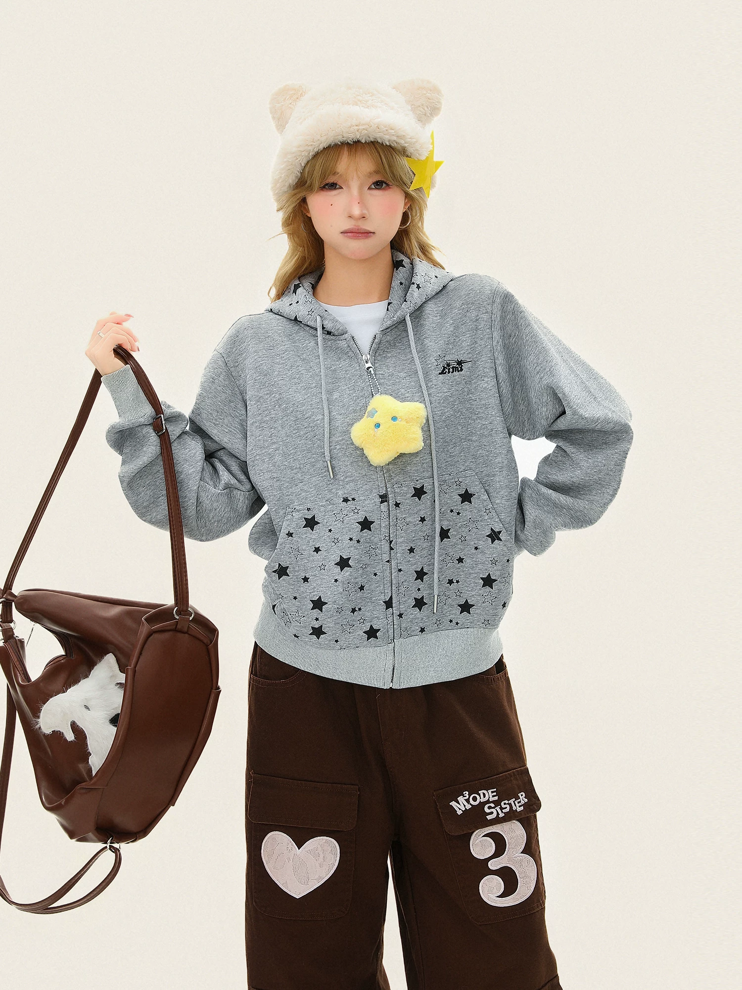 Áo khoác có mũ trùm đầu hình ngôi sao dễ thương và ngọt ngào dành cho nữ, áo khoác cardigan dáng rộng, đa năng, hợp thời trang.