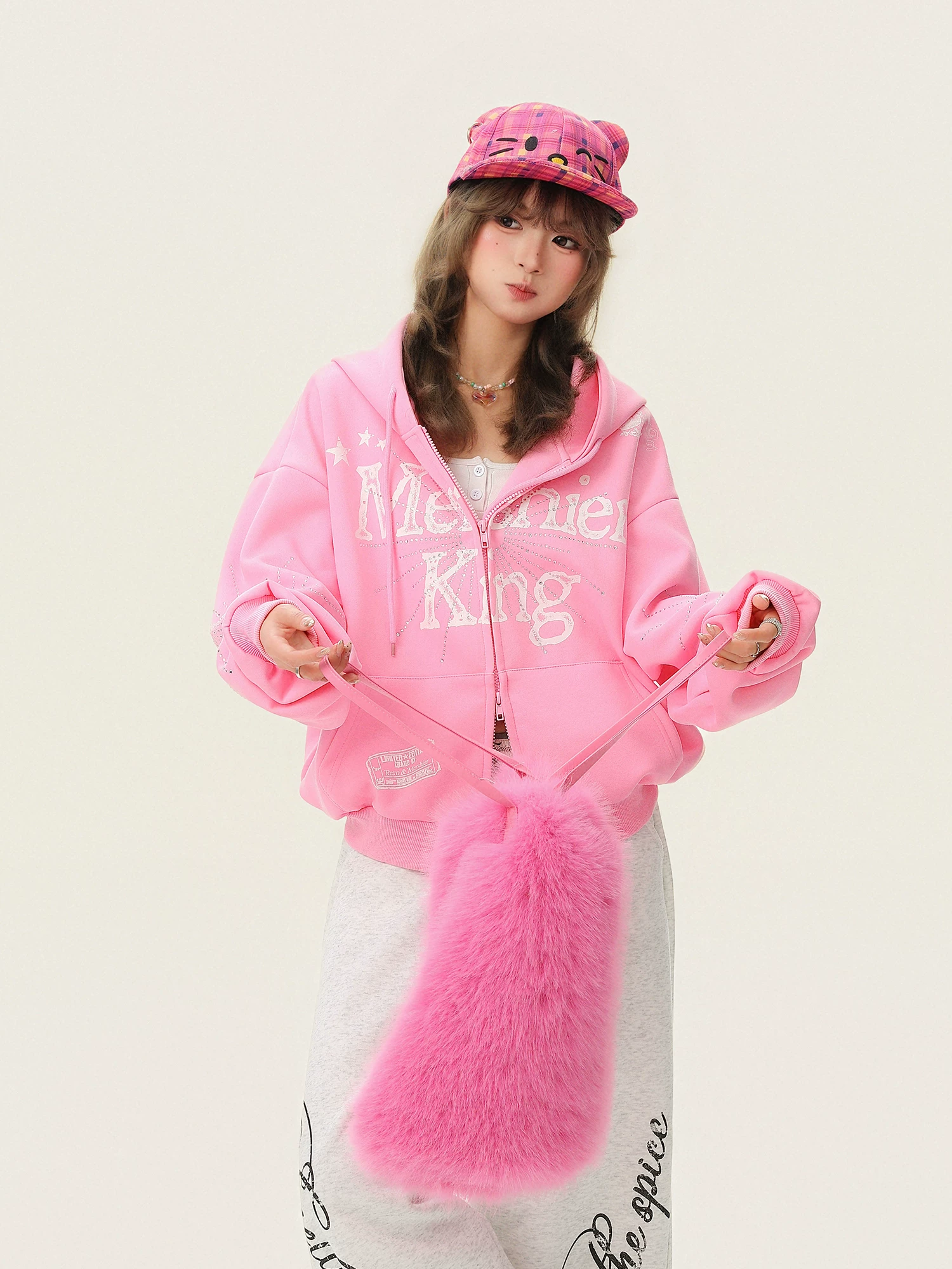 Áo khoác hoodie in chữ thời trang đính đá cho nữ, áo khoác cardigan dáng rộng thoải mái đa năng mùa xuân.