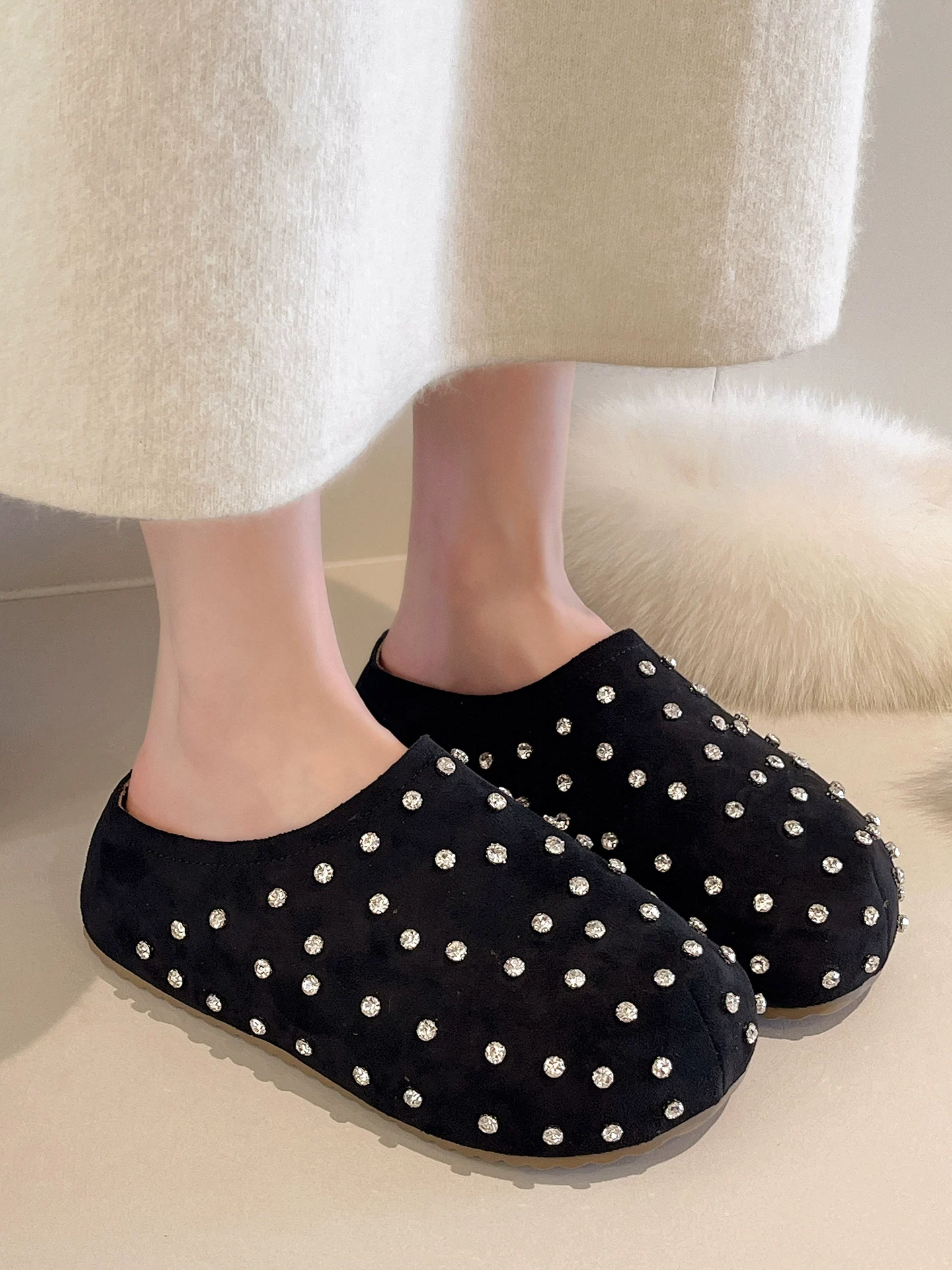 Giày Birkenstock đế dày nửa đế kiểu cổ điển mùa đông dành cho nữ 2025, kiểu dáng retro, chất liệu nhung mềm mại, giữ ấm, tăng chiều cao.